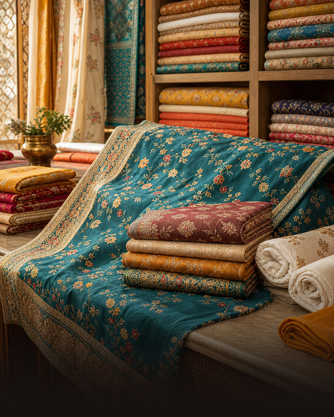 Colourful embroidered Indian textiles